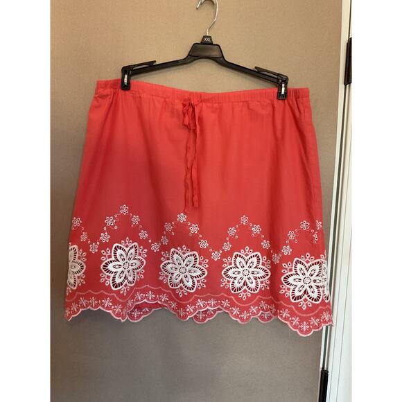 Sophie Max Orange Boho/Peasant Lined Tie Waist Embroidery Hem Cotton Skirt Sz XL - Picture 1 of 7